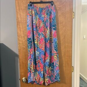 Vibrant Tropical Print Wide-Leg Pants